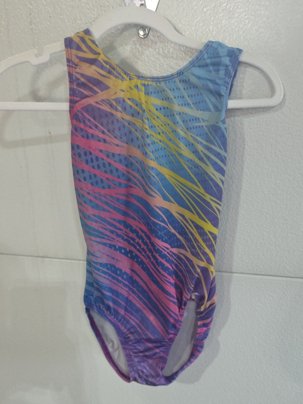 GK Blue Pink Yellow Multicolor Gymnastic Leotard.